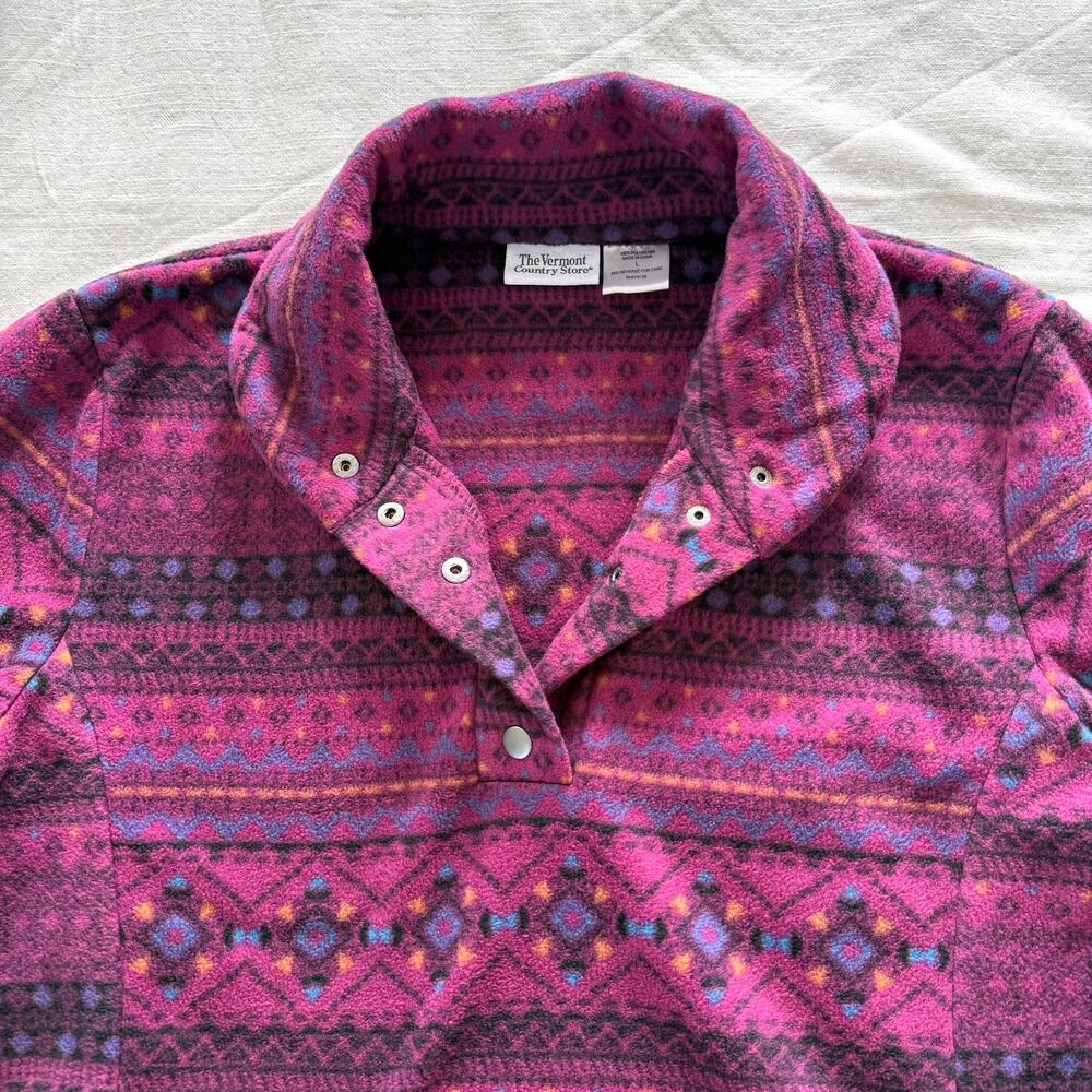 The Vermont Country Store Women's L Pink Aztec Fleece Snap Pullover
